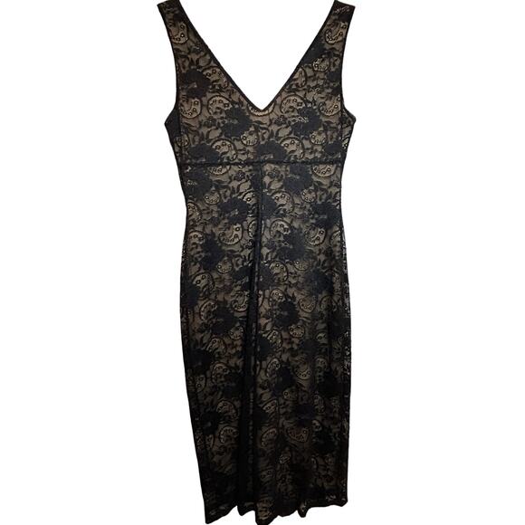 Laundry By Shelli Segal Sleeveless Nude Dress With Black Lace Overlay- Size 8 - Picture 12 of 12